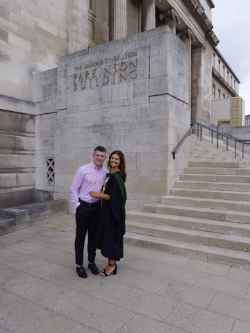 Maddie and Sam outside the Parkinson Building.